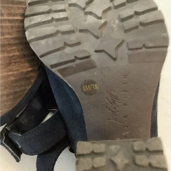 Lord & Taylor 424 Fifth Leather Deanna Navy Slingback Heels Mules Size 8 - Picture 12 of 13